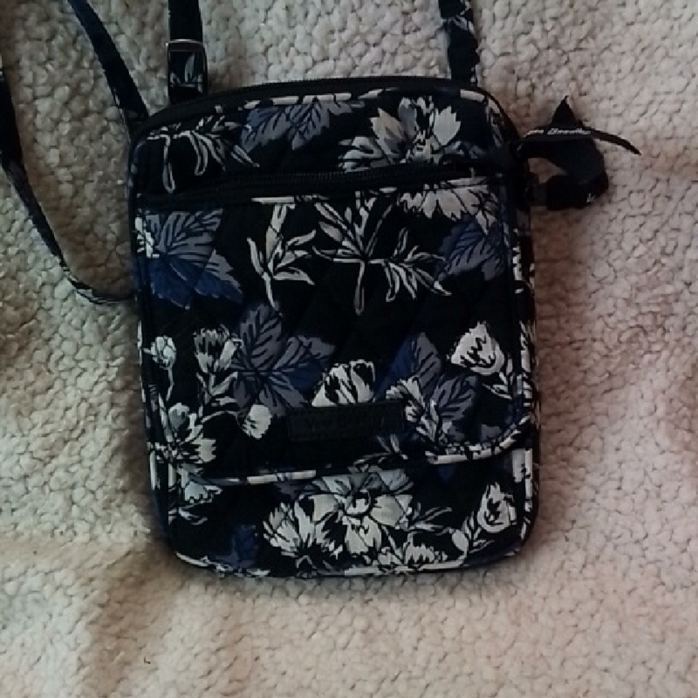 Quilted Floral Vera Bradley Crossbody Bag - Black and Blue